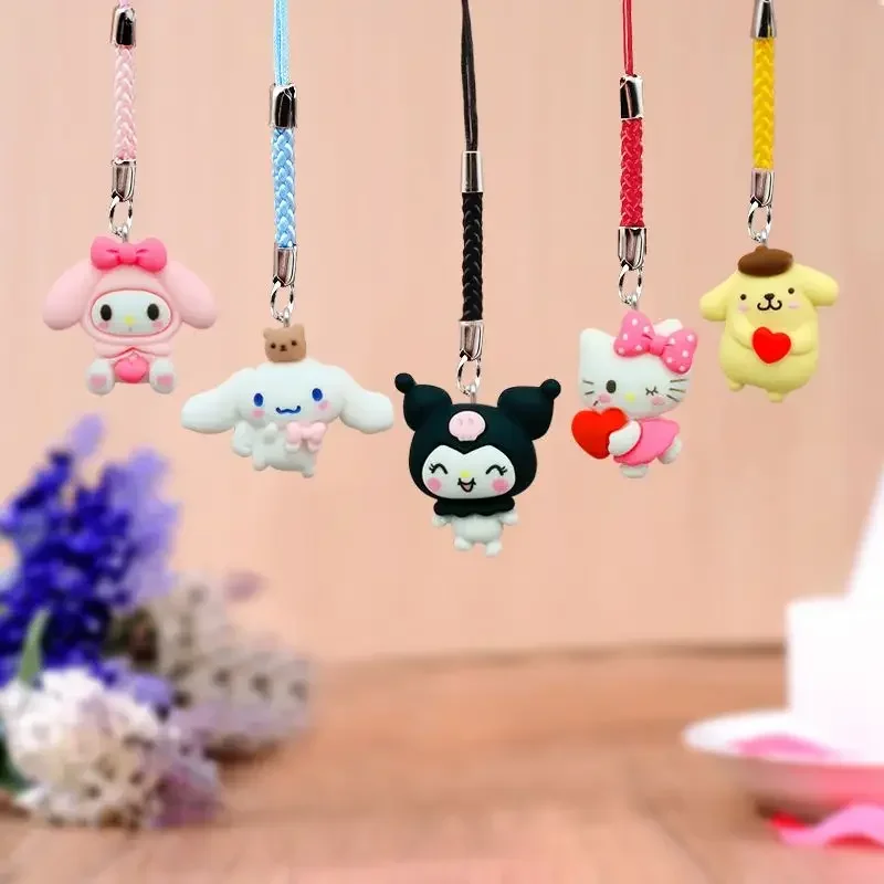Cute Sanrio cartoon character Kuromi Hello kitty Hello kitty Cinnamoroll mobile phone lanyard Keychain Bag ornament Holiday gift view 2