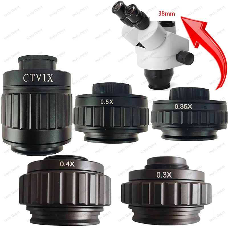 CTV 0.3X 0.35X 0.4X 0.5X 1X Adapter Lens Focus Adjustable 38mm To C-Mount For Trinocular Stereo Microscope Industrial Camera