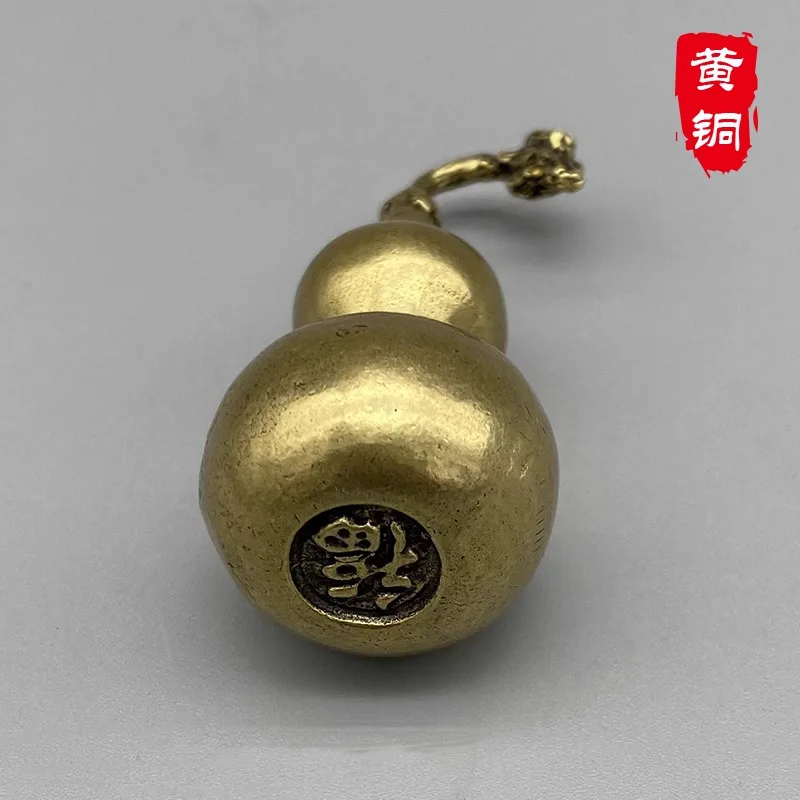 Solid Brass Faucet Gourd Ornament with "Fu" Character Base for Office Desk, Entryway