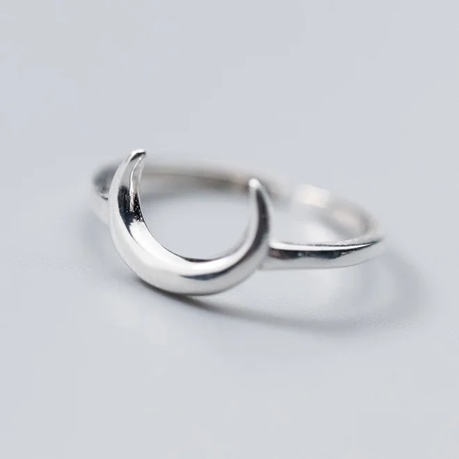 SOFTPIG INS-anillo ajustable de Plata de Ley 925 con forma de luna para mujer, joyería fina clásica, accesorios minimalistas