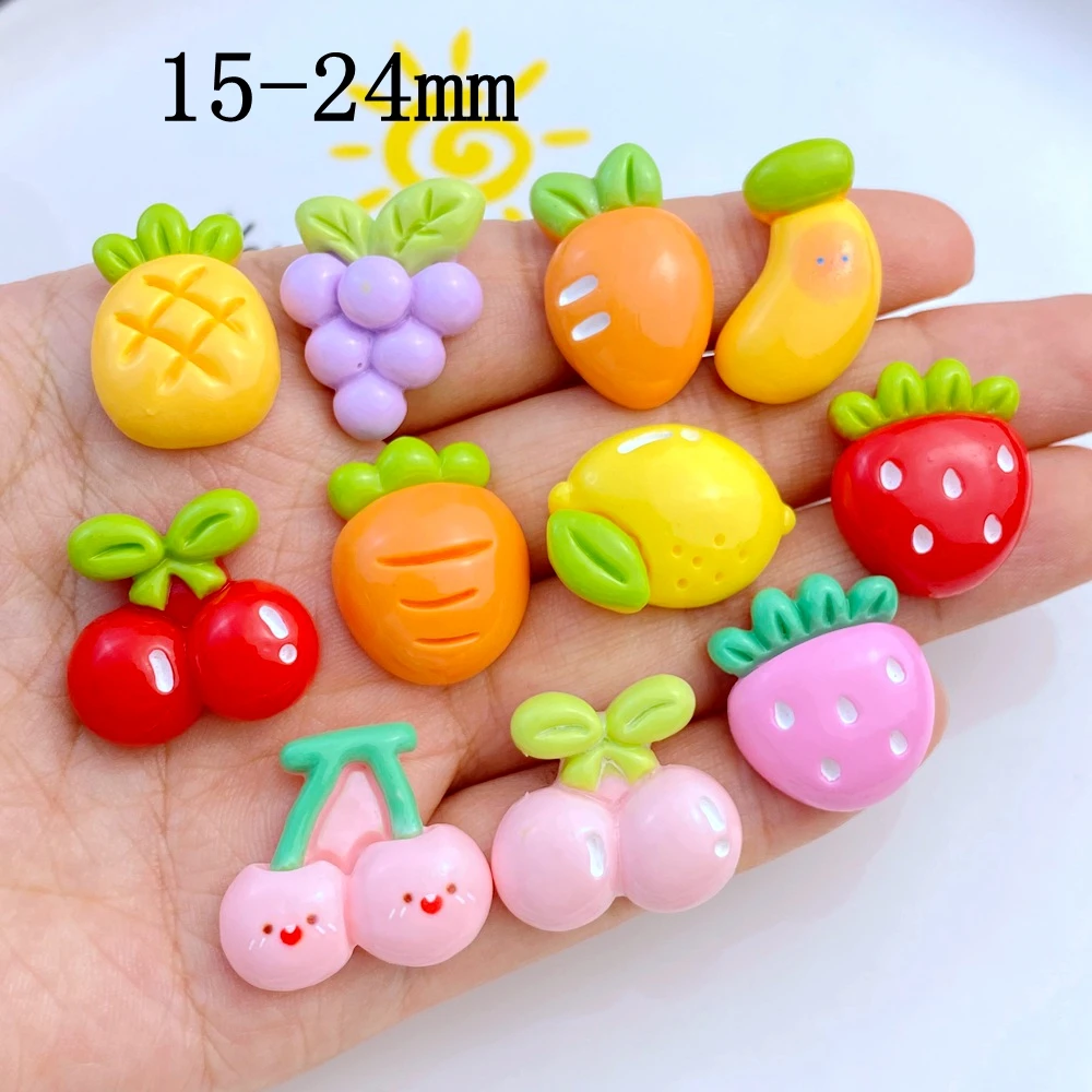 10Pcs New Cute Resin Cherry Strawberry Grape Radish Flat Back Parts Embellishments For Hair Bows Accessories