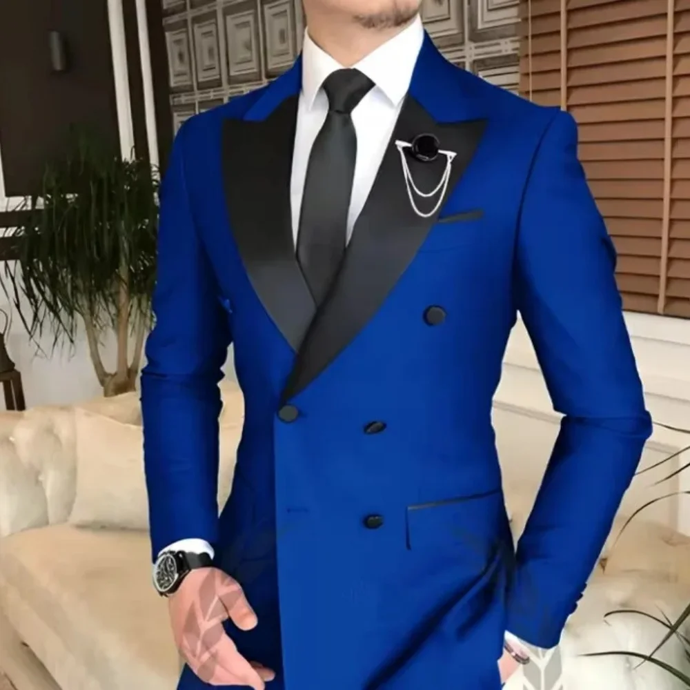 

Men's 2-Piece Suit Casual Business Professional Slim Fit Korean Style Dark Blue Formal Wear Westwear