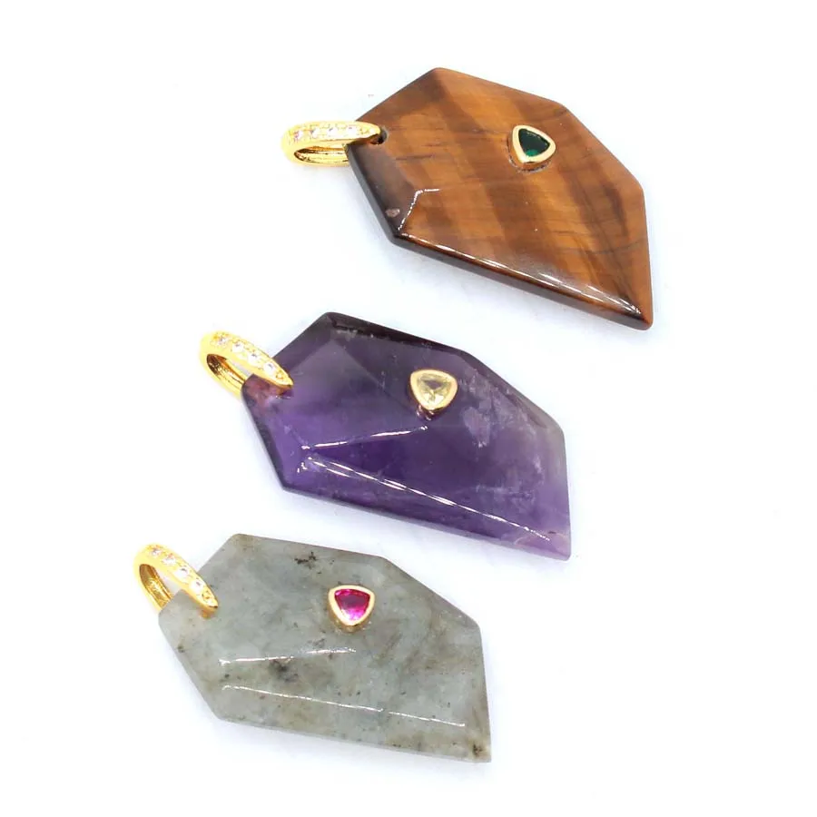Charms Natural Healing Crystal Faceted Stone Pendants For Women Necklace DIY Amethyst Rose Quartz Agate Choice Men Jewelry