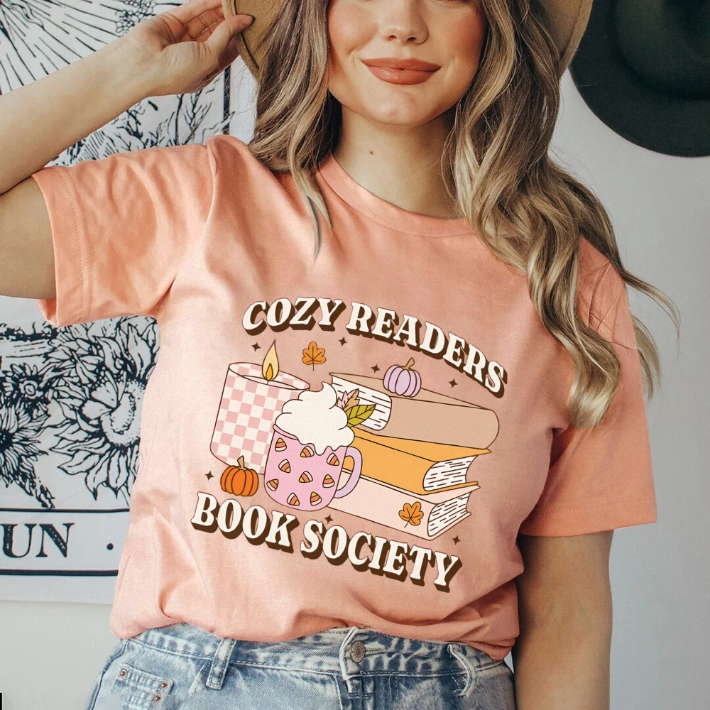 Bookish T-Shirt Cozy Readers Book Society Shirt Trendy Autumn Shirts Fall Vibes Top Book Lover Tshirt Women’s Graphic Clothes