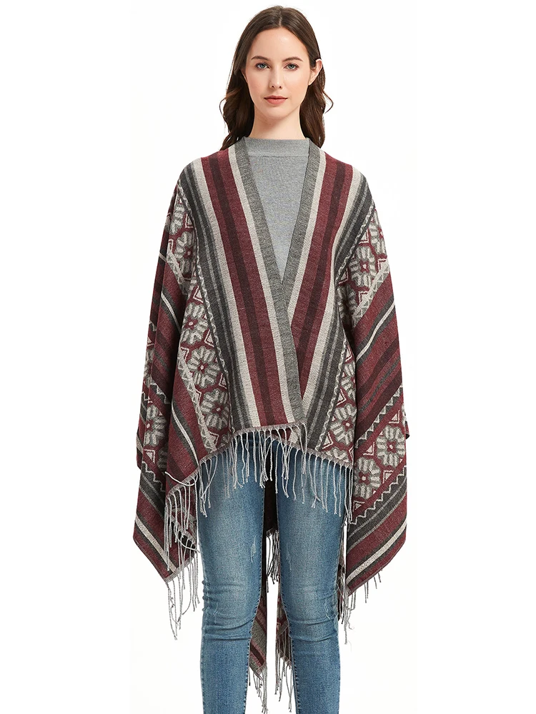 Sciarpa divisa con nappa con stampa geometrica da donna in cashmere di nuova moda Scialle caldo invernale lungo avvolgente femminile comoda coperta spessa Boho