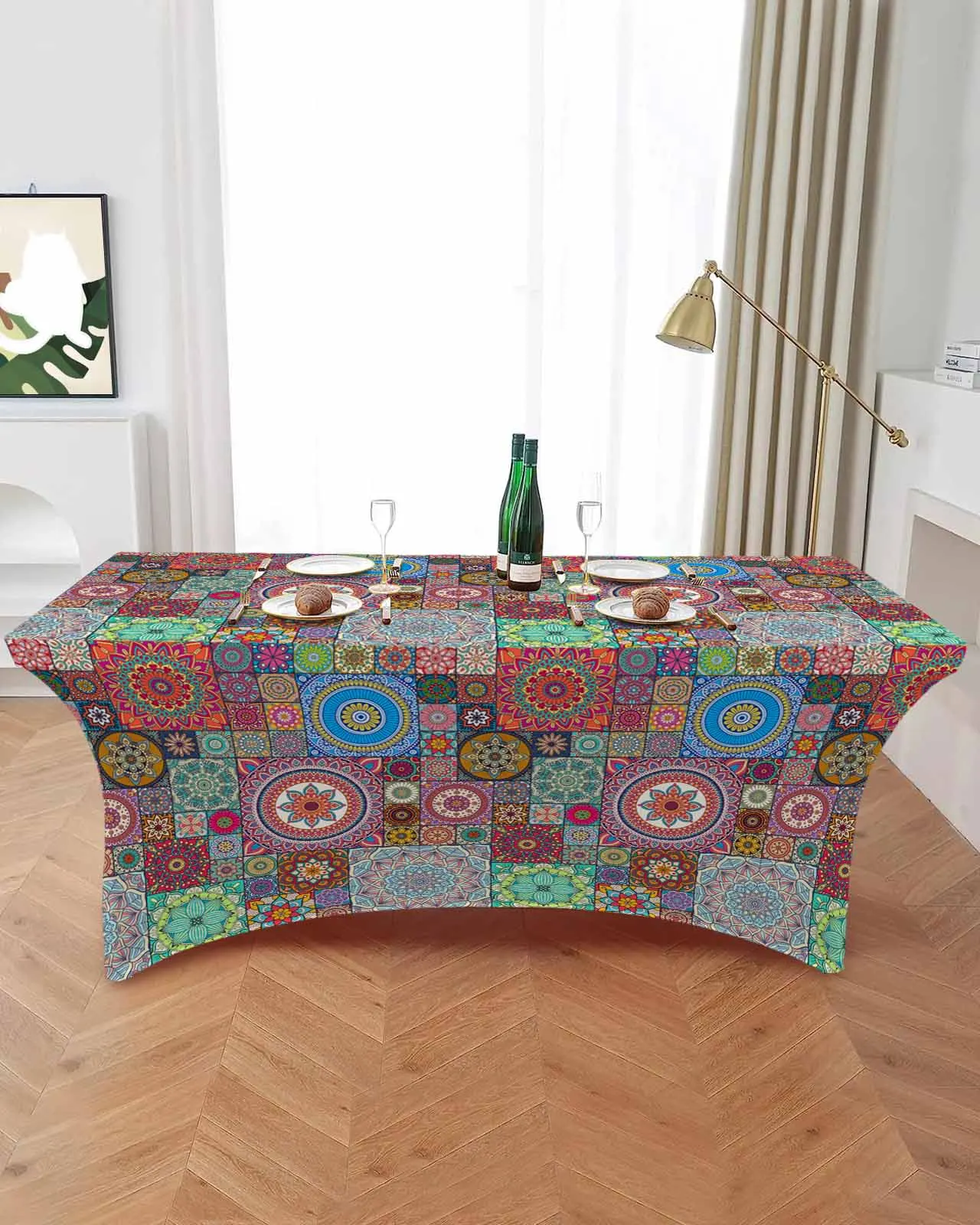 Ethnic Style Geometric Egyptian Morris High Stretch Tablecloth Wedding Party Decor Elastic Print Table Cover Outdoor Table Cloth