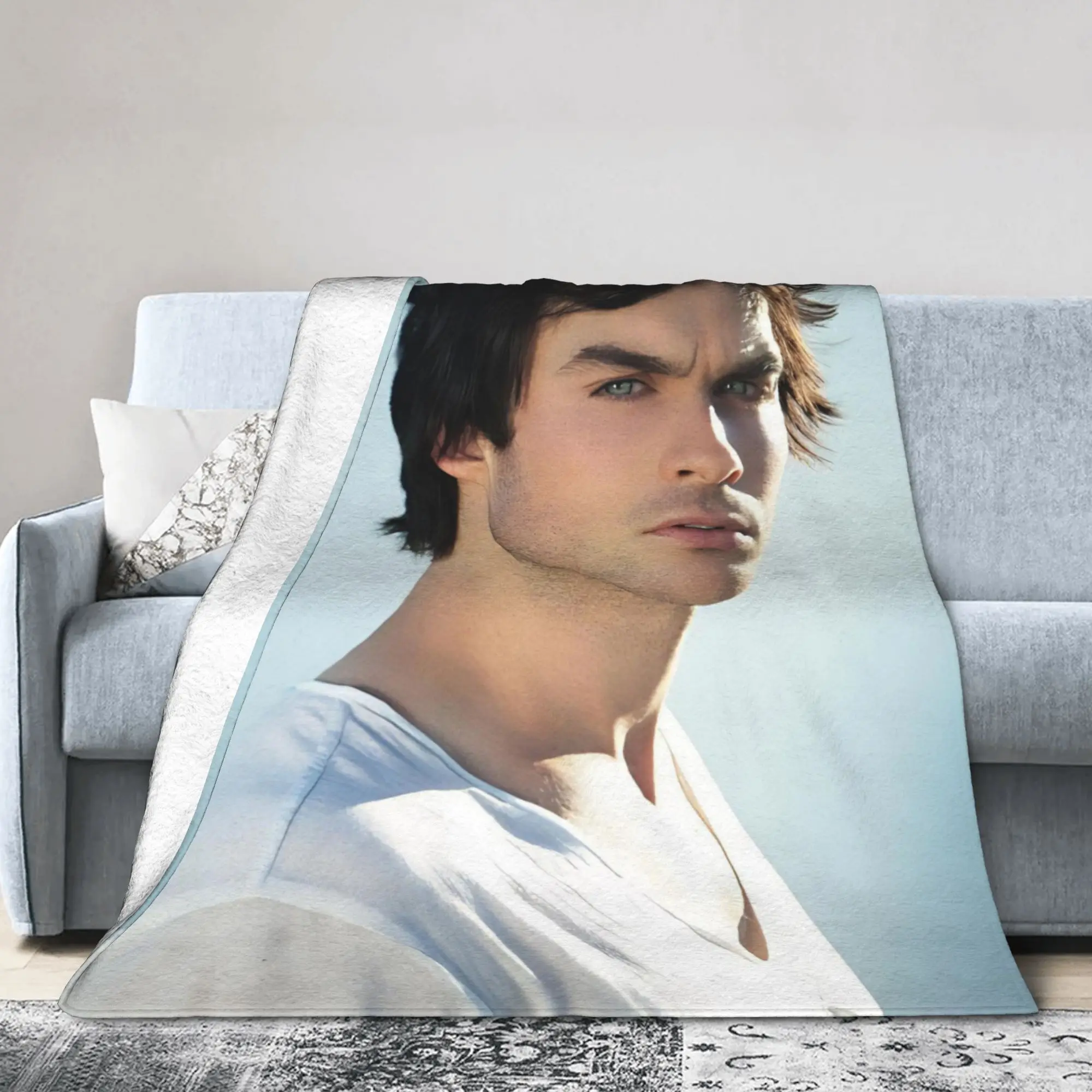 Damon Salvatore The Vampire Diaries Blanket Flannel Print Ian Somerhalder Warm Throw Blanket for Bedding Travel Plush Thin Quilt