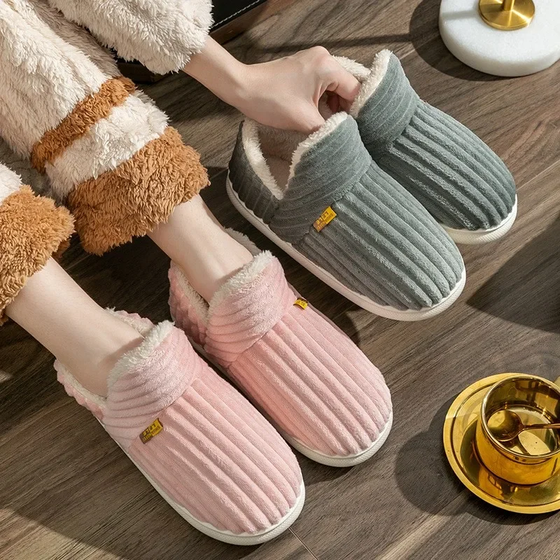 New Winter Plush Slippers for Women New Comfort Keep Warm Home Cotton Shoes Outdoor Simple Solid Color Adult Casual Slippers