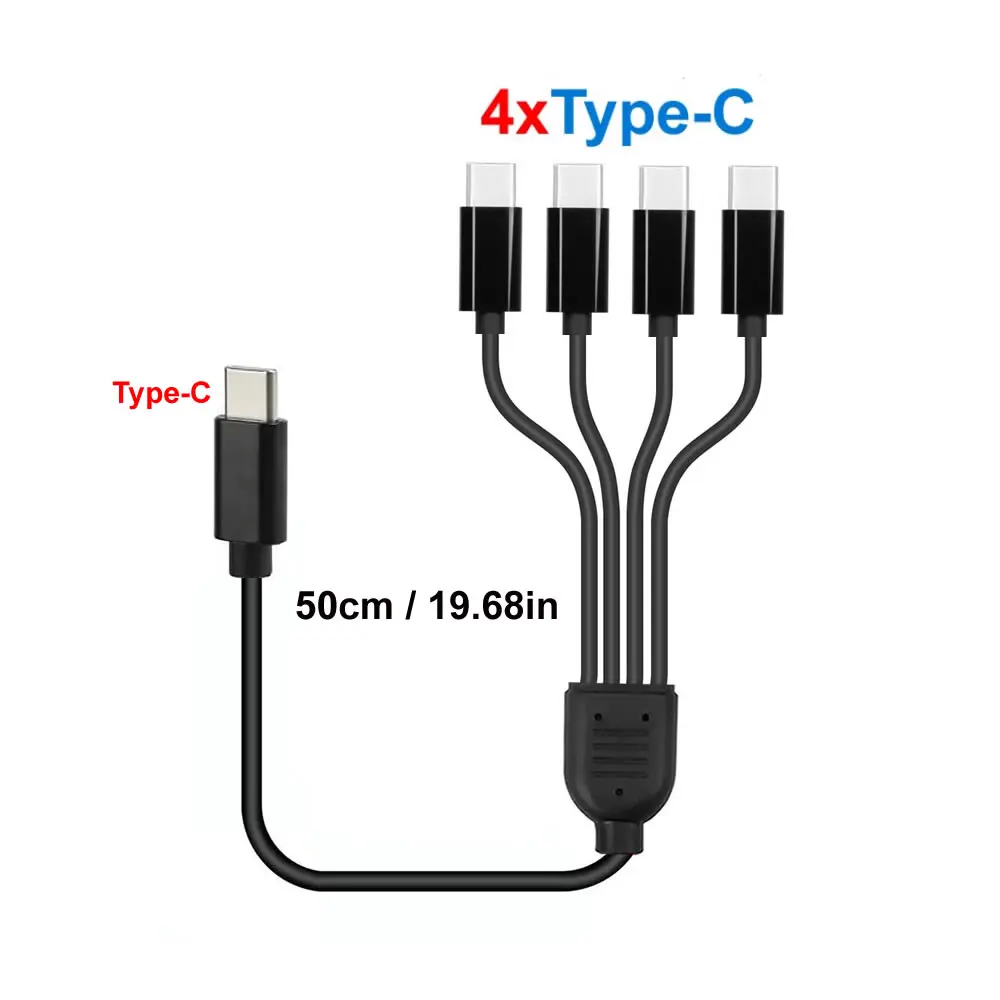 Kort snoer 5V USB A C naar Type C Meerdere oplaadkabel 4-in-1 Micro USB-splitteradapterkabel 4-poorts USB C PD-splitterkabel
