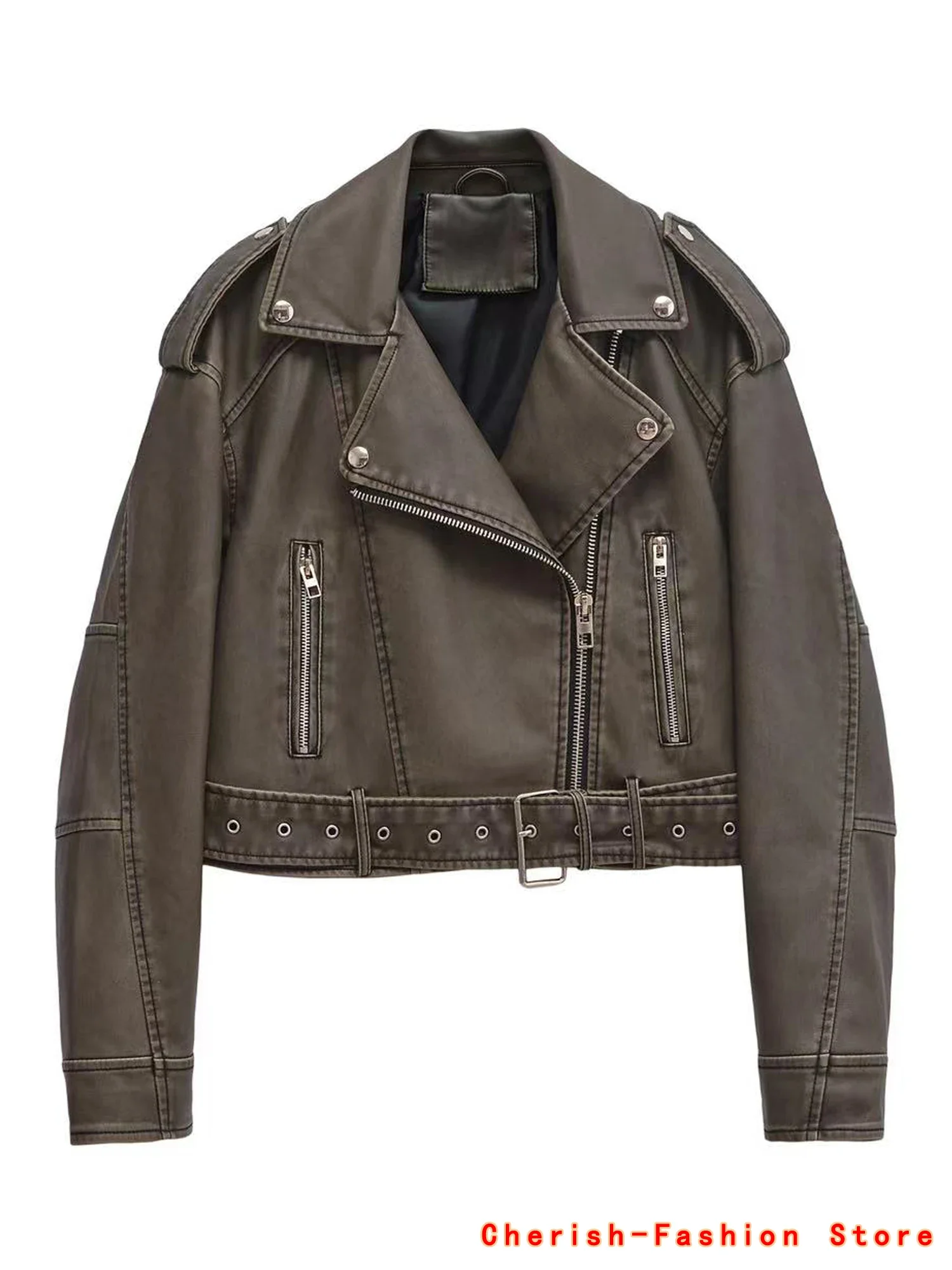 Women Faux PU Leather Jacket High Street Motorcycle Coat Casual Lady Lapel Zipper Short Leather Jacket Brand Coat