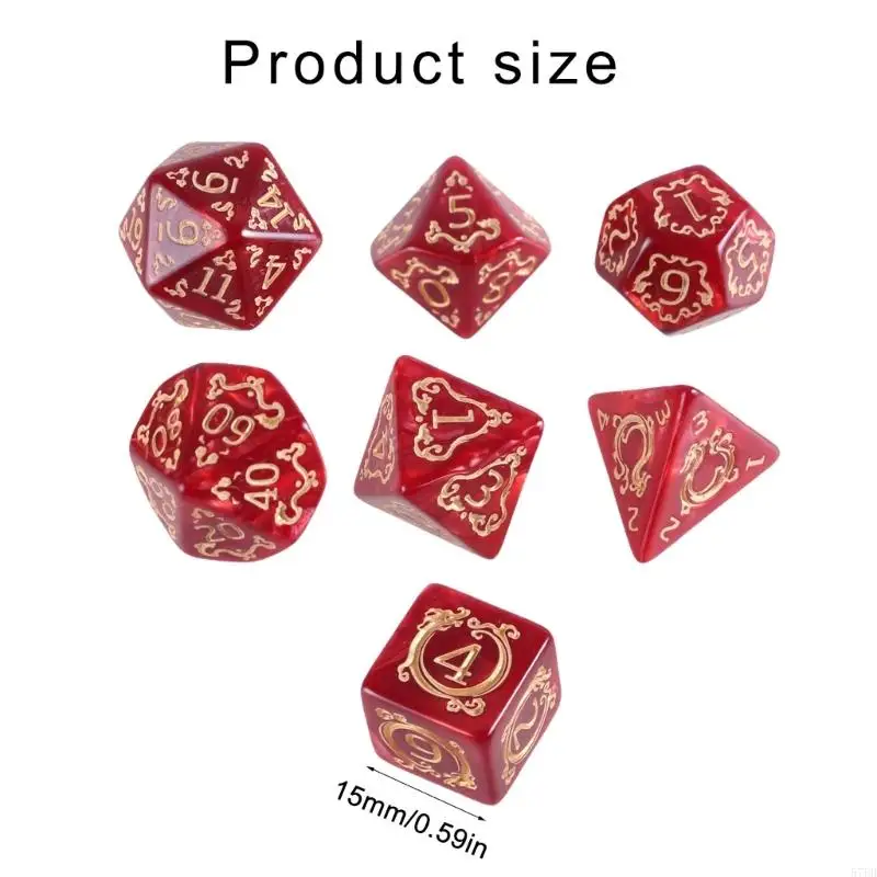 7pcs Patrón dragón Dicés acrílico múltiples lados Rol juego Juego juegos Dices poliédricos Dices para jugador