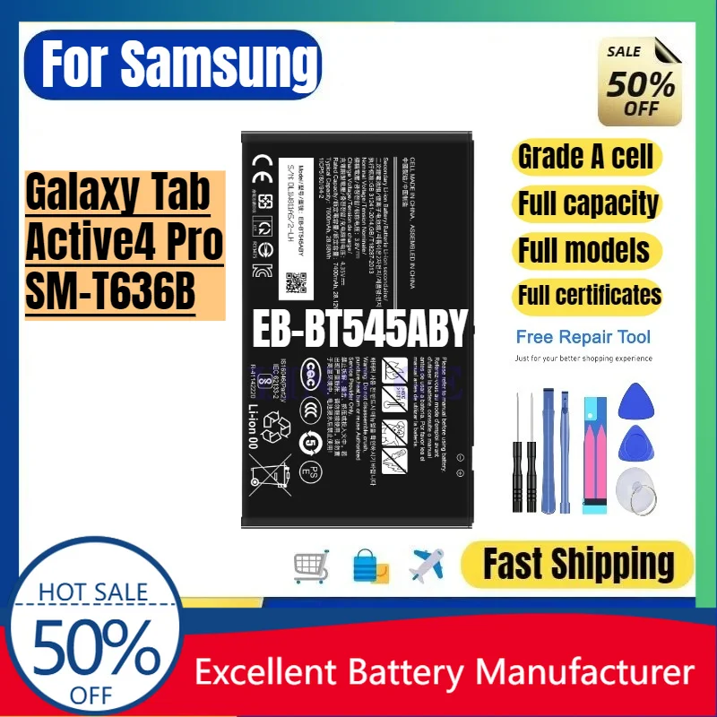 0 Cycle EB-BT545ABY Battery for Samsung Tab Active4 Pro SM-T636B High Quality Replacement Lithium Polymer Bateria with Tools