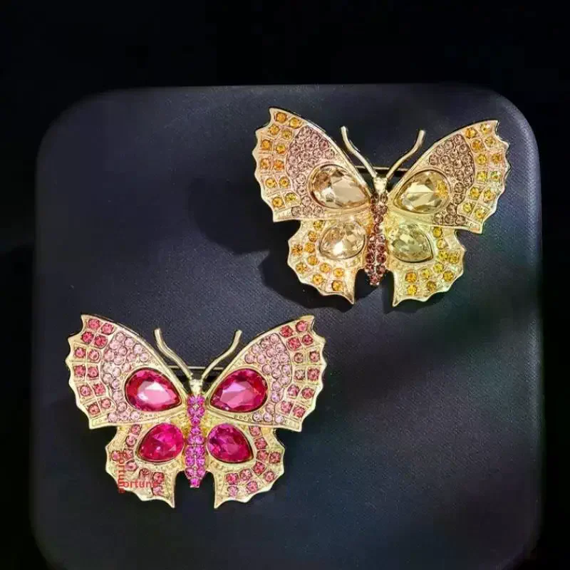 Fashion Light Luxury Crystal Butterfly Brooches For Women Clothing Coat Jewelry Accessories Gifts