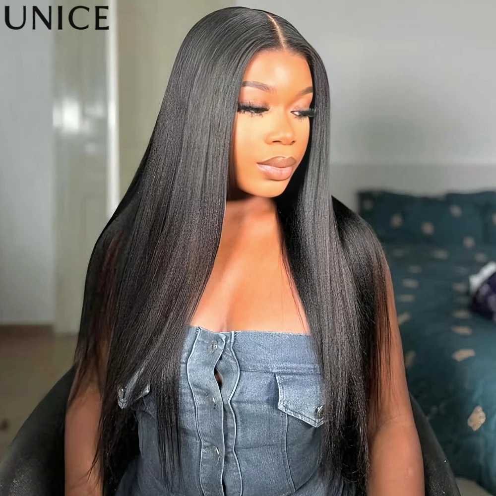 Peruca Lisa Yaki UNice 7x5 Lace Bye Bye Slip ™   Peruca sem cola de cabelo humano pronta para usar com 150% de densidade