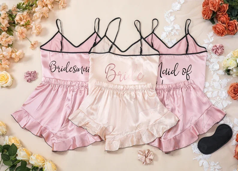 Softest Bridesmaid Pajamas, Custom Bride Pajamas, Camisole Set, Customized Silk Bride Pajamas Bachelorette Bridal Party Gifts