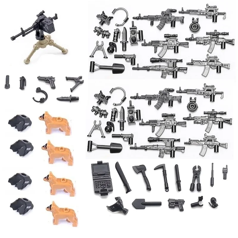 잠금 군사 무기 조각 액세서리 WW2 육군 총 모델 울타리 SWAT 군인 MOC 벽돌 조립 호환 빌딩 블록 장난감