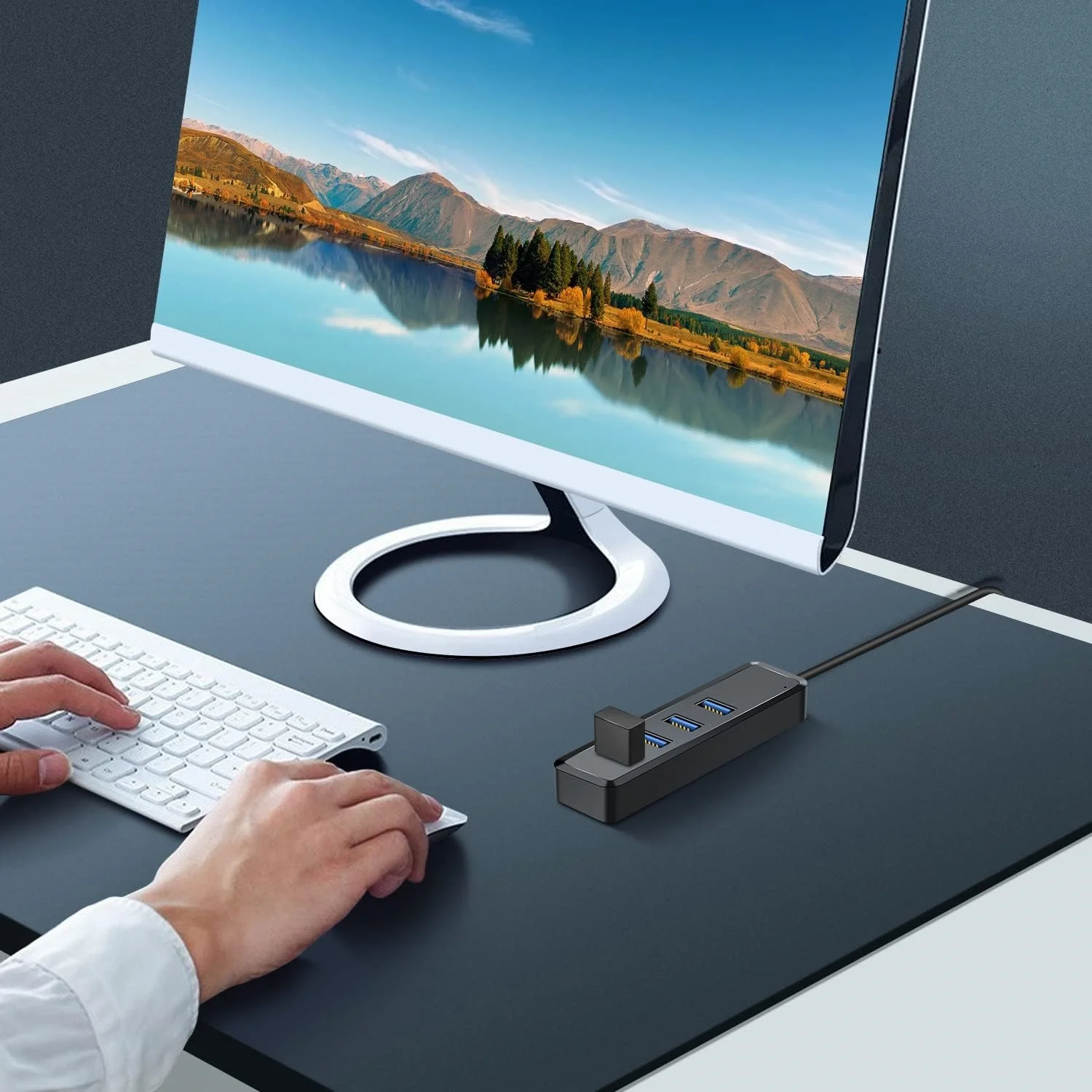 10 Buah Hub USB 3.0 4-Port Berkualitas dengan Kabel Ekstensi 1 Kaki Adaptor Ultra-tipis untuk MacBook Mac Pro Mac Mini IMac Surface Pro
