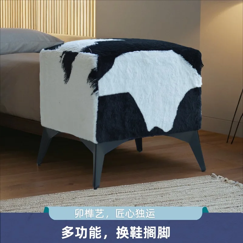 Imitation cowhide sofa stool single living room princess ottoman shoe change stool square stool light luxury low stol simple pe