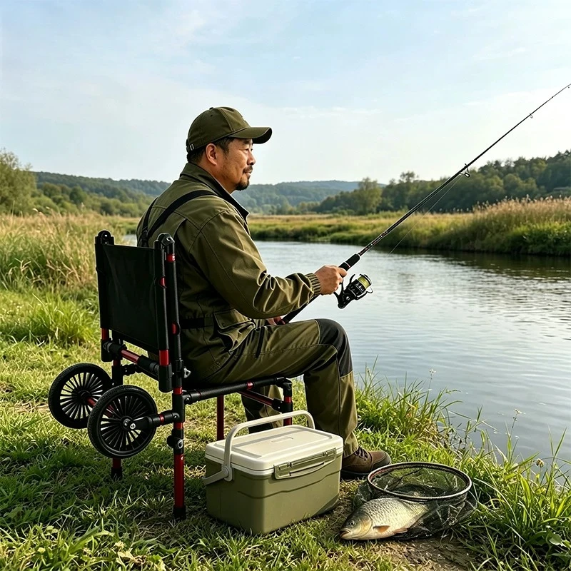 Aluminum 2-in-1 Camping Wagon, Outdoor Fishing Chair Folding Hand Trolley
