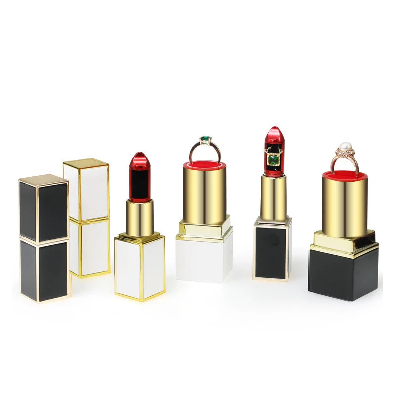 Surprise!! Portable Mini Lipstick Jewelry Box Rotating Diamond Ring Box Proposal Gifts Creative Small Necklace Storage Tool