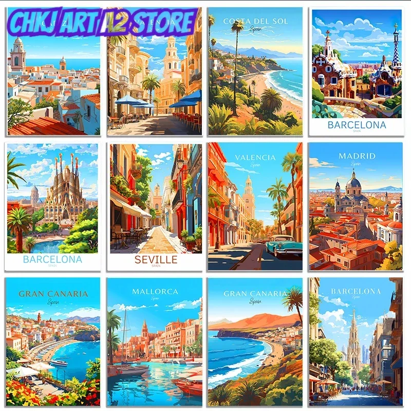Spain Travel Paris Gran Canaria Barcelona Madrid Granada Poster Canvas Painting Wall Art Picture for Living Room Home Decor