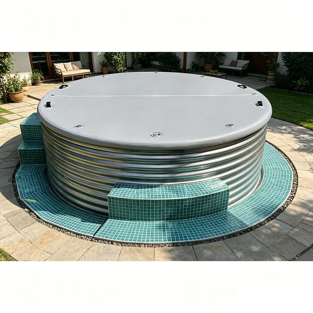 Customizable waterproof drop stitch dwf pool cover, inflatable round water storage pool cover with handles