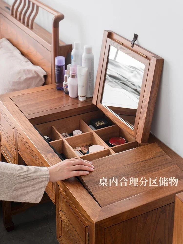 Clamshell Solid Wood Bedroom Small Apartment Elm Drawer Chinese Style Makeup Table