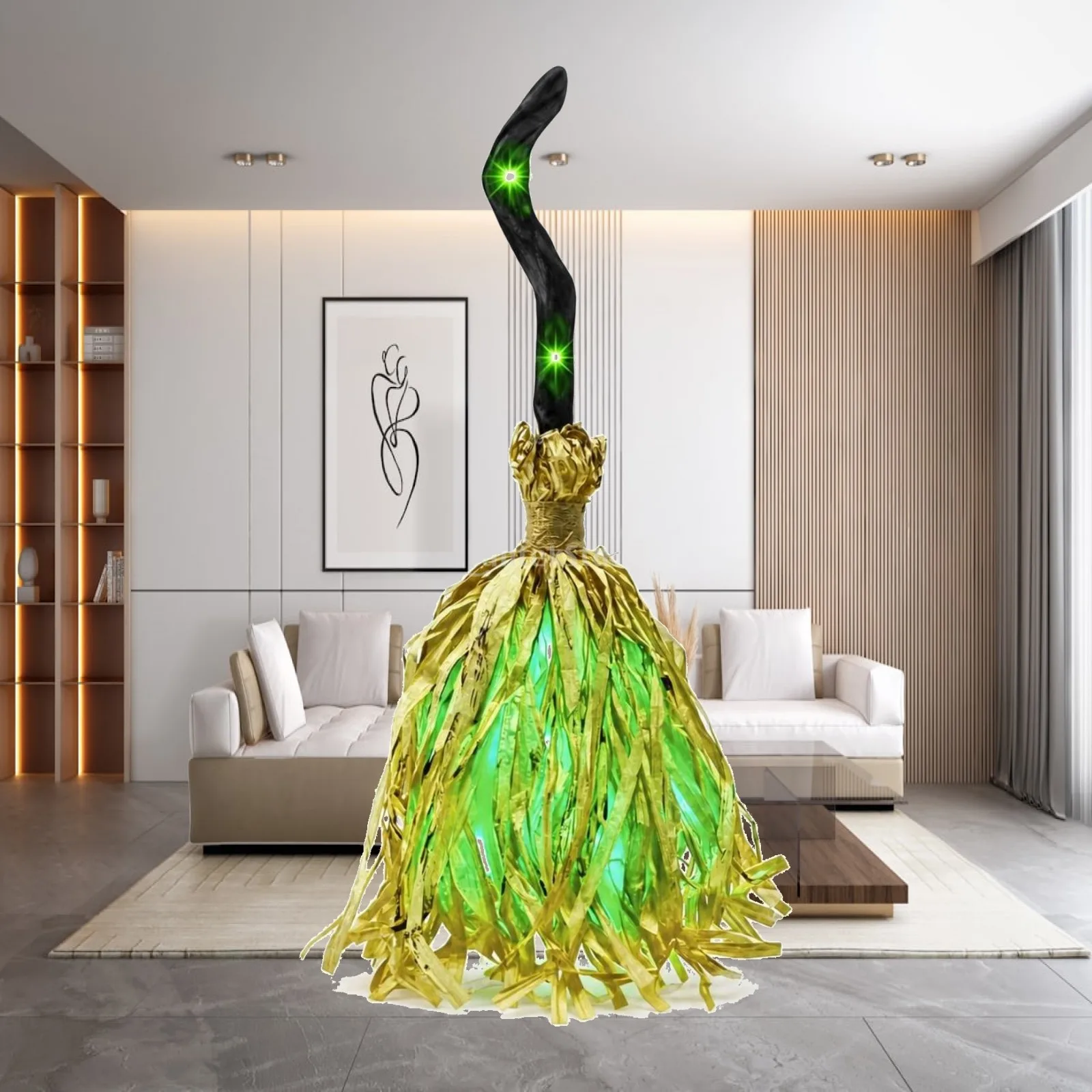 Animated Witch Broom Spooky Lighted Witch Broom Moving Broom Handle Indoor Halloween Decoration Stable for Party Hosts