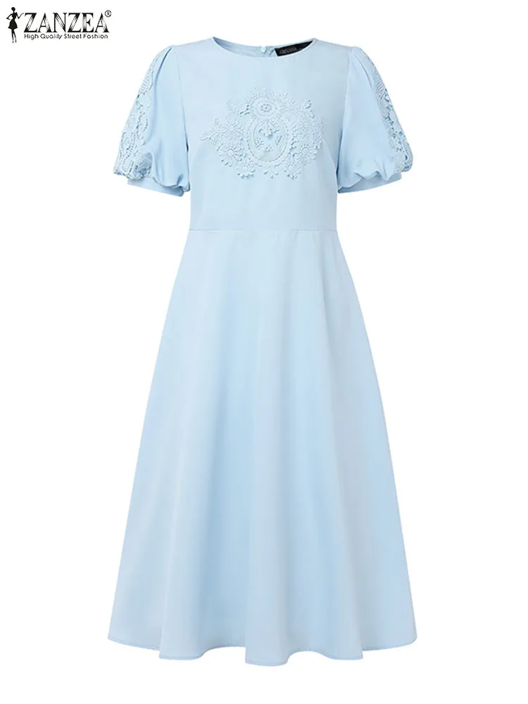 ZANZEA Women Printed Elegant Dress Summer Short Sleeve Sundress A-Line Office Work Vestidos 2025 Casual Loose Robe Femme