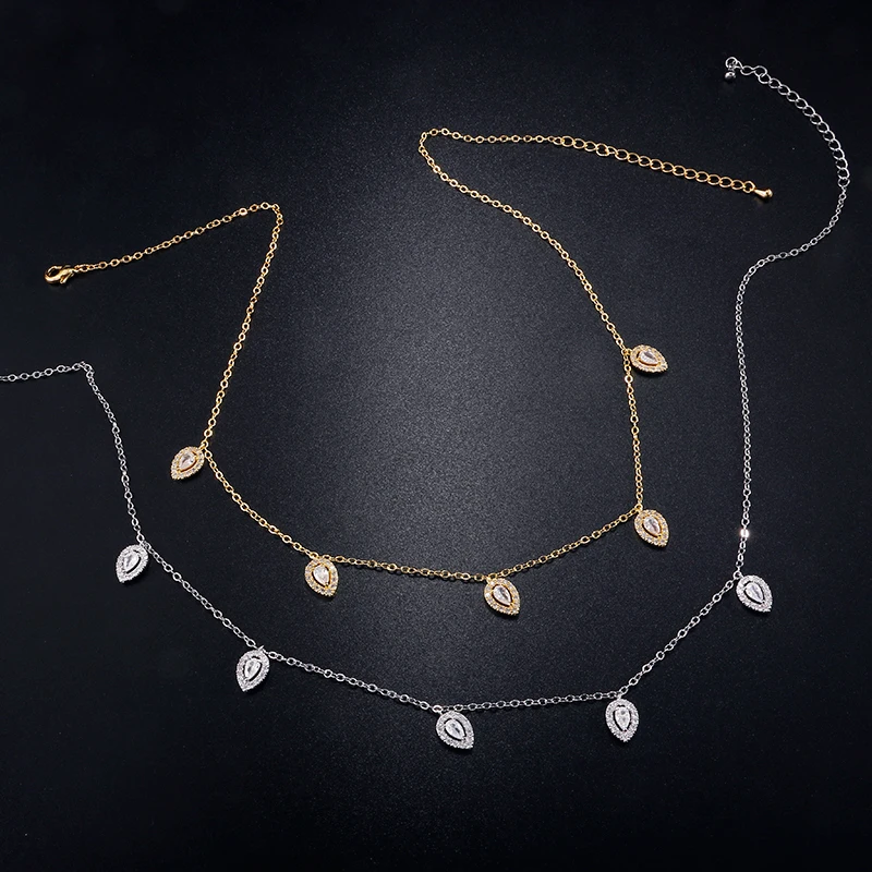 Uilz Korea Water Drop Choker Necklaces For Women Trendy Leaf Moon Star Lightning Pendant Thin Chain Necklace Party Jewelry