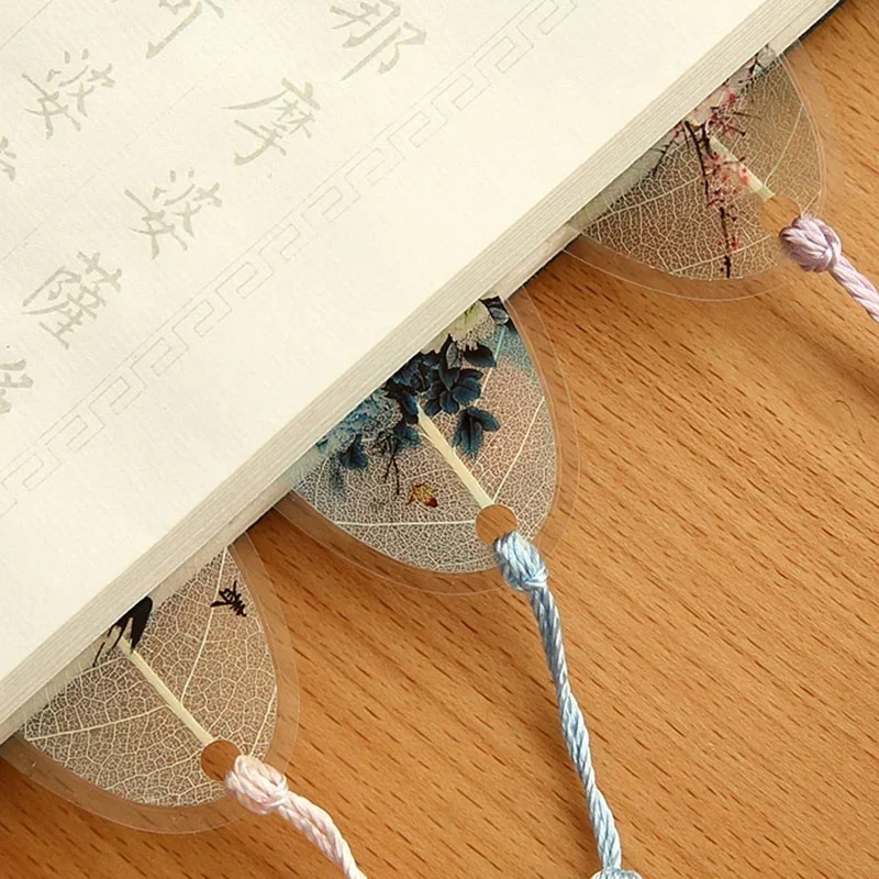 2Pcs Classical Elegance Creative Tassel Bookmark Chinese Wind Natural Collectibles Leaves Vein Bookmarks Creative Stationery