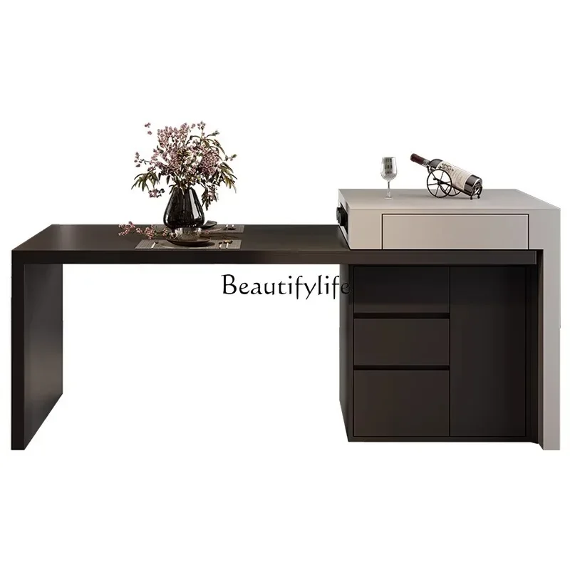 

LLIsland table Italian modern rock slab integrated multi-functional retractable mid-island table