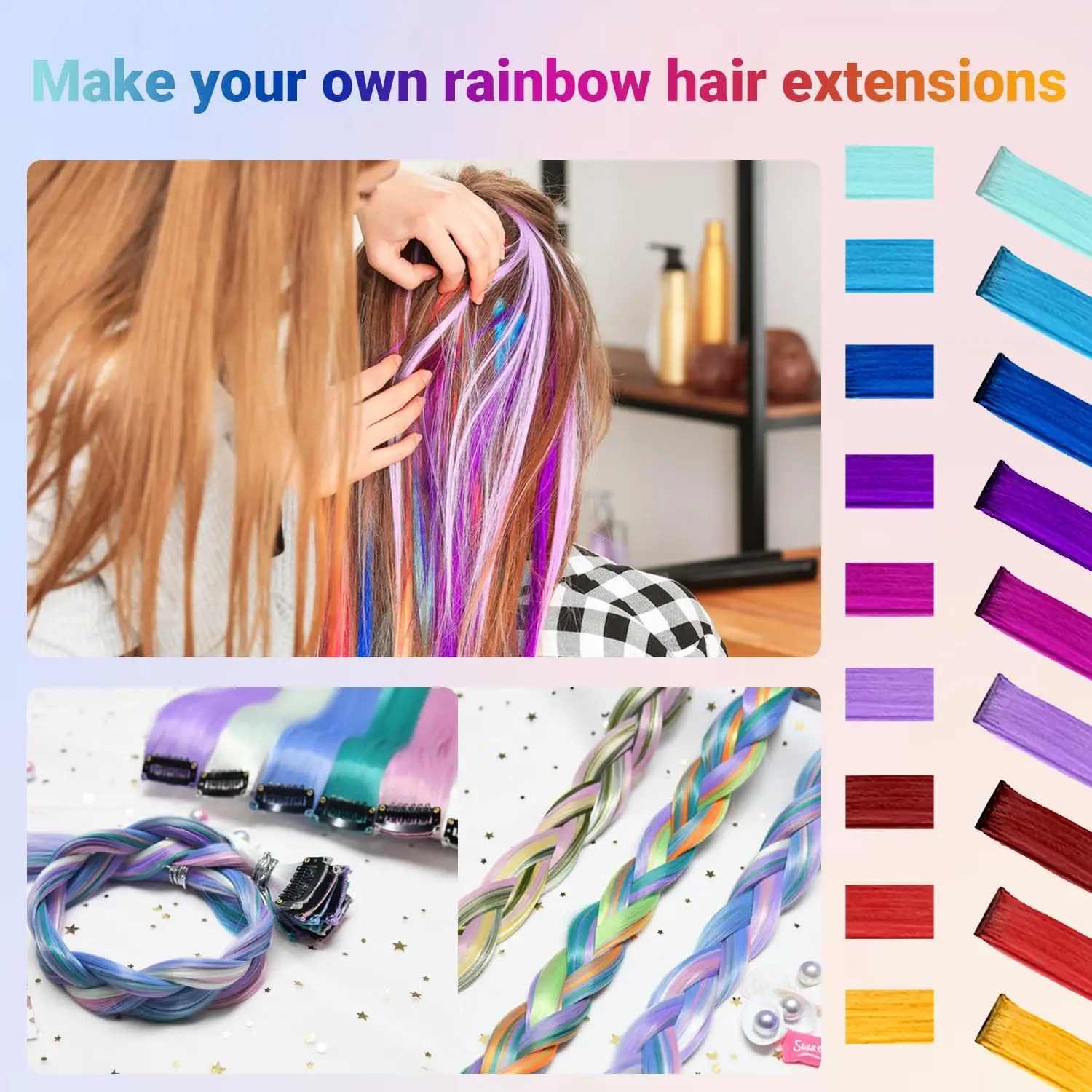 10 Stück lange, gerade, synthetische schwarze Haarverlängerungen zum Anklipsen, 55,9 cm, farbige Party-Highlights, Haarteile für Frauen, Kinder, Mädchen – Detail 13