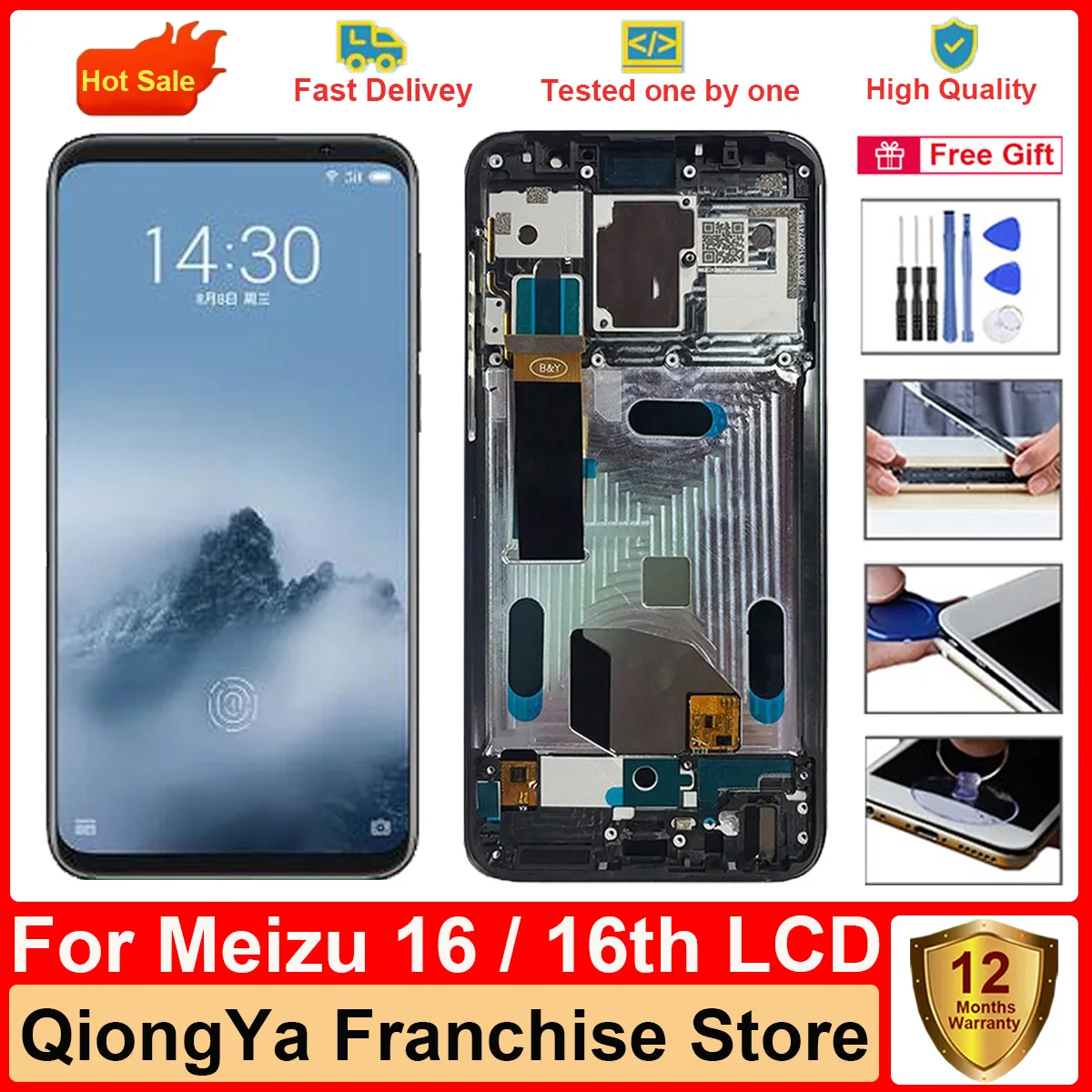 original-60-display-assembly-with-frame-for-meizu-16-16th-m882h-m882q--lcd-touch-screen-digitizer-tested