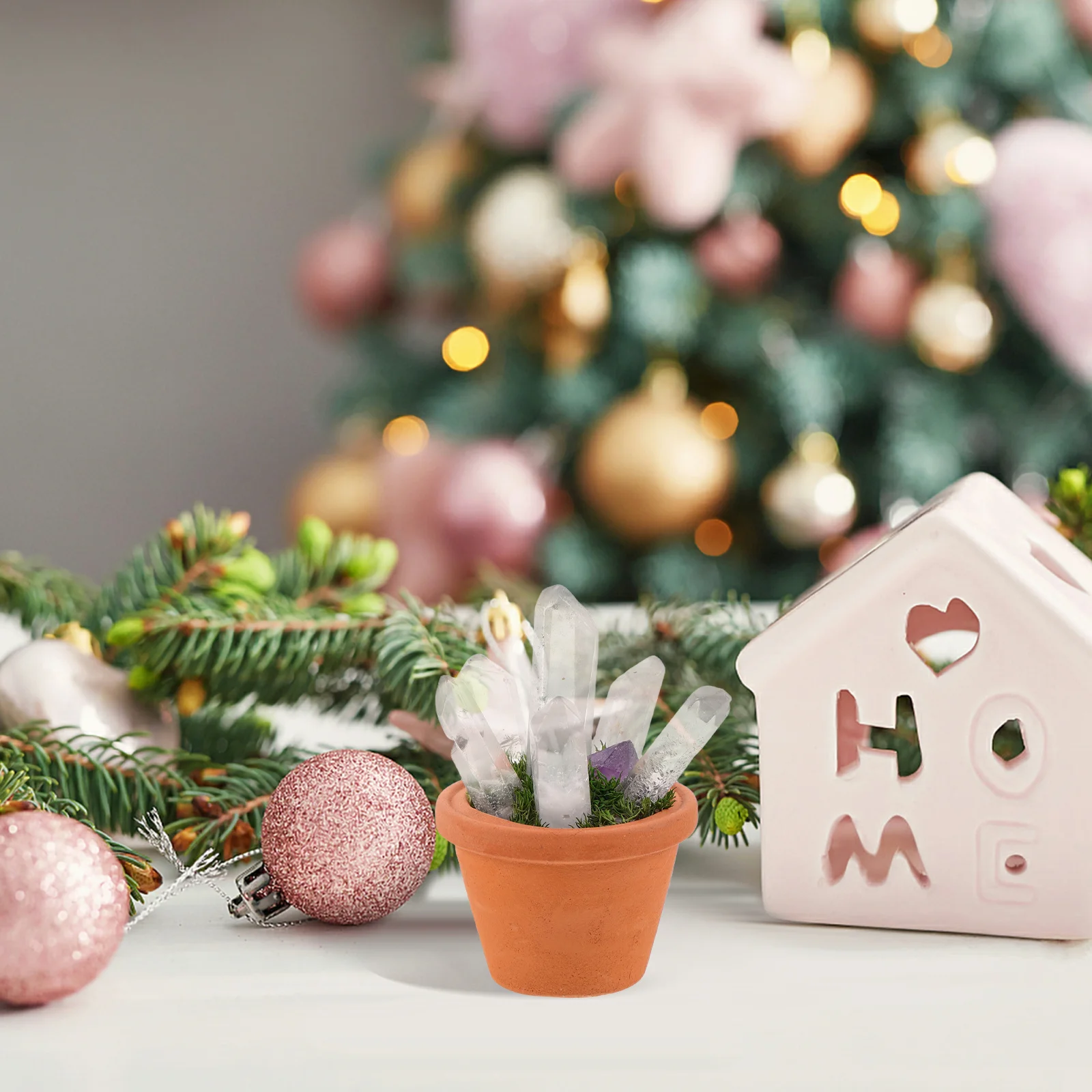 

Natural Crystal Rough Stone Mini Bonsai Ornaments Handmade Desktop Small Crystal Decor for Home Office Tabletop Decoration