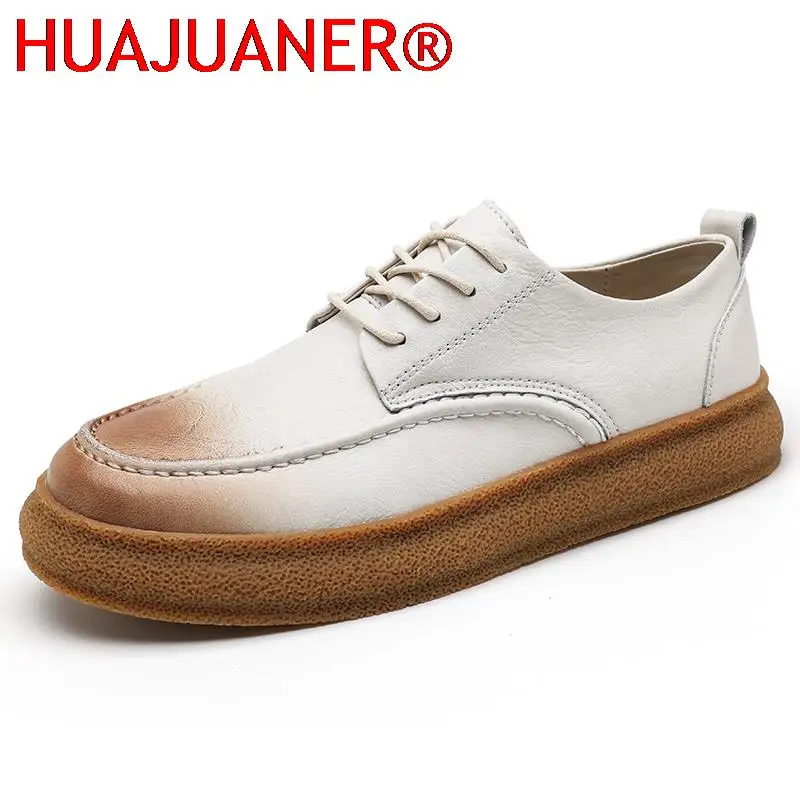 

Men Shoes Fashion Skateboard Shoe Casual Leather Handmade Men Sneakers Breathable Men's Loafers Lace-up Solid Street Footwear