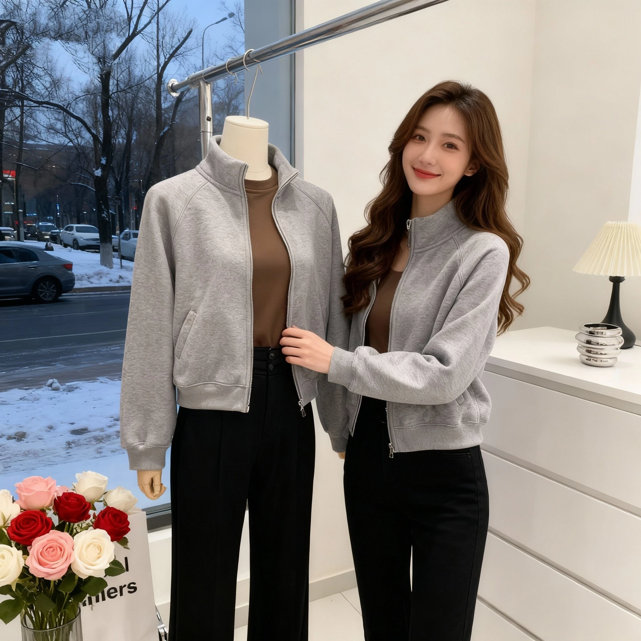 

Очень теплый бархатный кардиган на молнии с ягненком, толстовка, женская свободная верхняя одежда на подкладке Fce, зимний повседневный топ