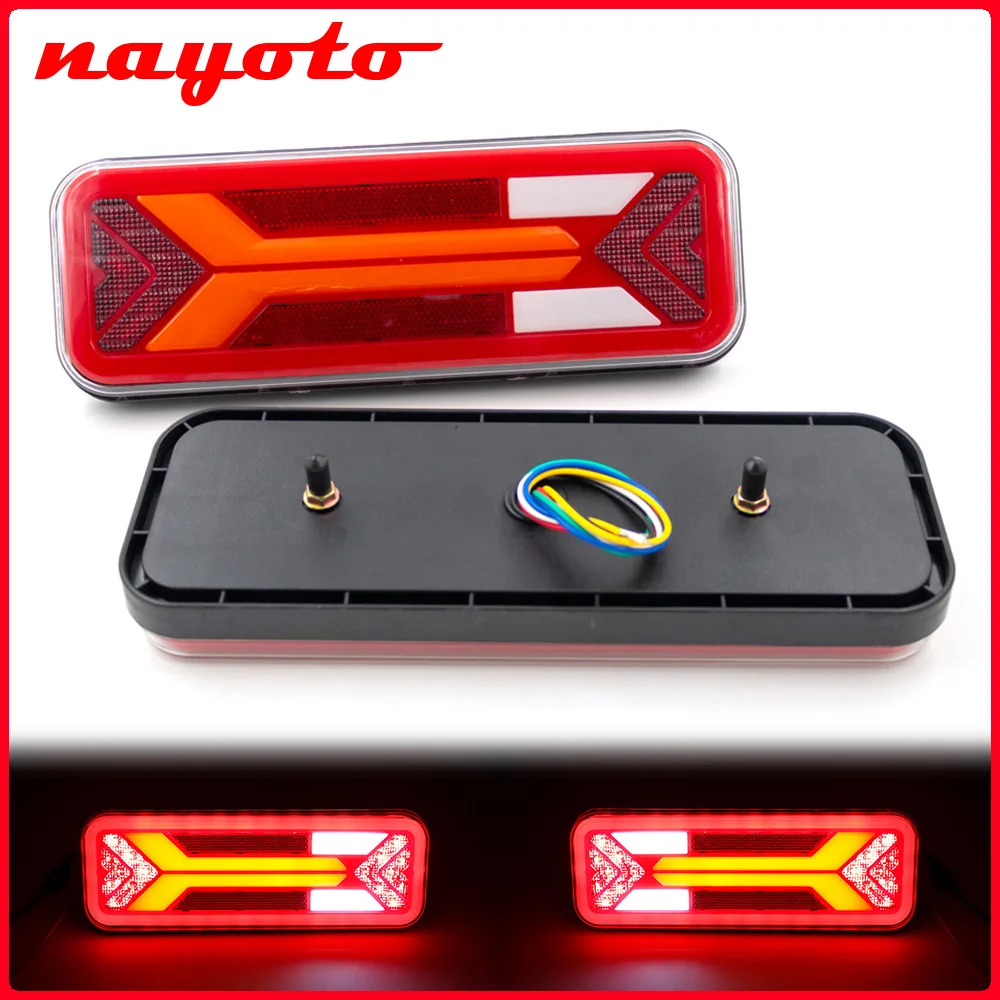 2Pcs 12V 24V LED Combination Rear Tail Light Turn Signal Brake Reverse Flowing Lamp Waterproof Trailer Truck Tractor Reflector
