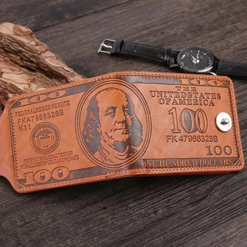 Nuevo europeo y americano vintage corto billetera de dólar de los hombres presionado hebilla magnética tres veces el dinero clip tarjeta bolsa cero billetera