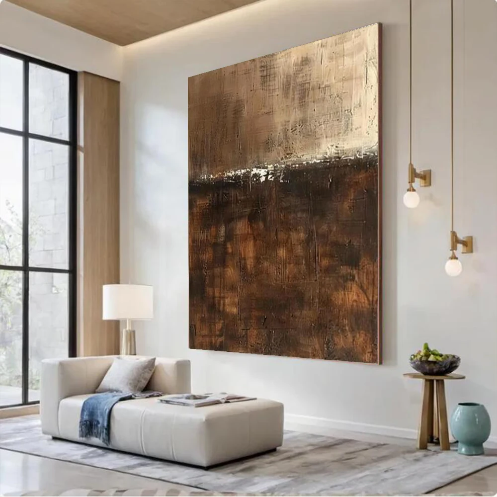 100% Handmade Abstract Oil Painting Original Grey Brown Wall Art Picture Thick layer Big Mural For Home Living Room Decor Image
