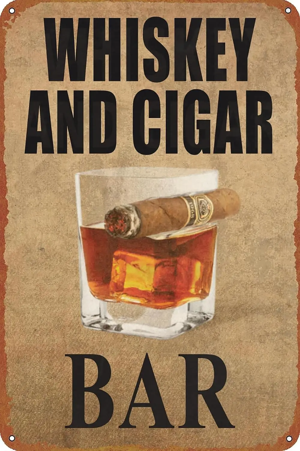 Whiskey and Cigar Bar Metal Tin Signs Retro Wall Art Decor – Home Bar Pub Club Garage Decoration Plaque 8x12 Inch sign