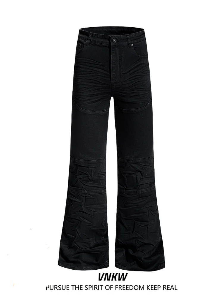 

Мужские и женские повседневные расклешенные джинсы American High Street Vibe, плиссированные джинсы CleanFit, свободная рабочая одежда, длинные брюки