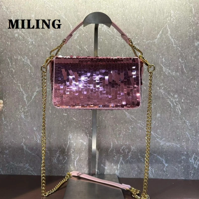 Bling Sequin Underarm Bag Women's Embellishment Single Shoulder Crossbody Bag Fashionable Sparkling Nightclub Bag 20cm