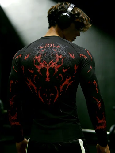 Imagen 2 del producto Camiseta de manga larga para hombre, de secado rápido, alta elasticidad, corte ajustado, estilo gótico, para deportes, gimnasio, entrenamiento, primavera y otoño.