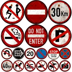 STOP Warning Round Garage Vintage Metal Sign Plate Plaque Tin Sign Wall Decor for Home Bar Pub Store Sign Man Cave Yad Outdoor