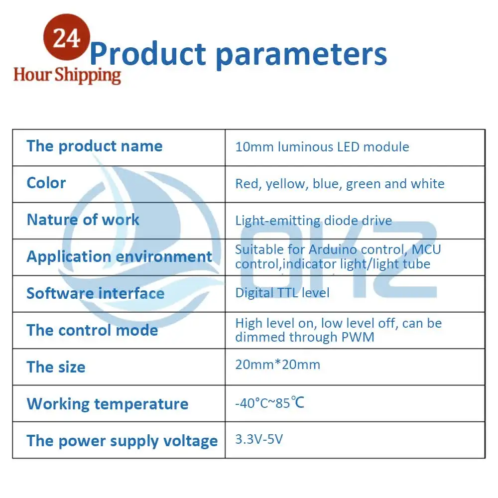 2pcs DC 3.3v-5v 10mm light-emitting module led sensor LED indicator light-emitting tube module for arduino