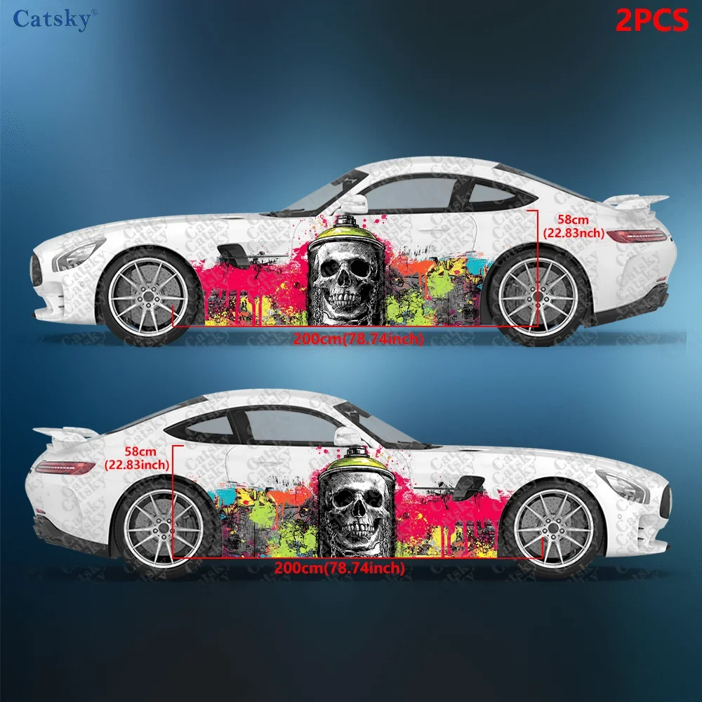2pcs Skull graffiti spray paint can sticker, durable, fade-resistant, easy to install and remove - enhance the beauty of your ve