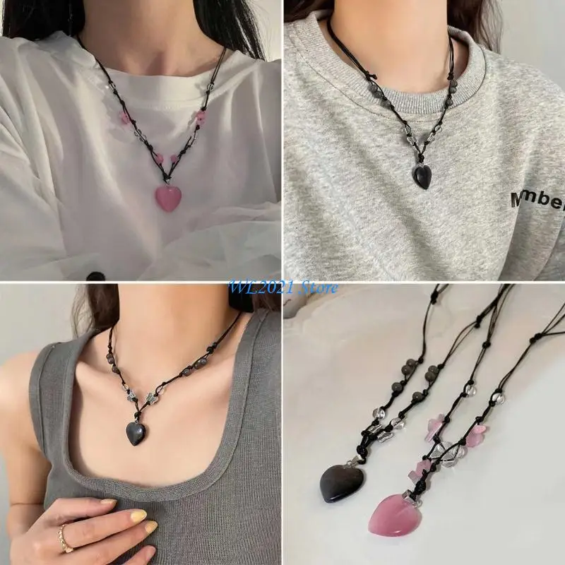 

G5GC Women Adjustable Sweater Chain Aesthetic Jewelry Heart Clavicle Chain Necklace
