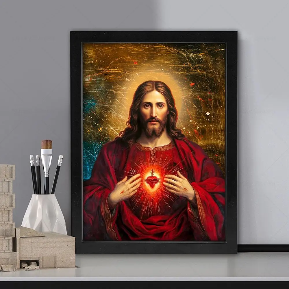 Holy Jesus Hanging Art Poster Figure Print Mary Church Christ Sacred Heart Religion Canvas Painting Christian Decor Wall Picture