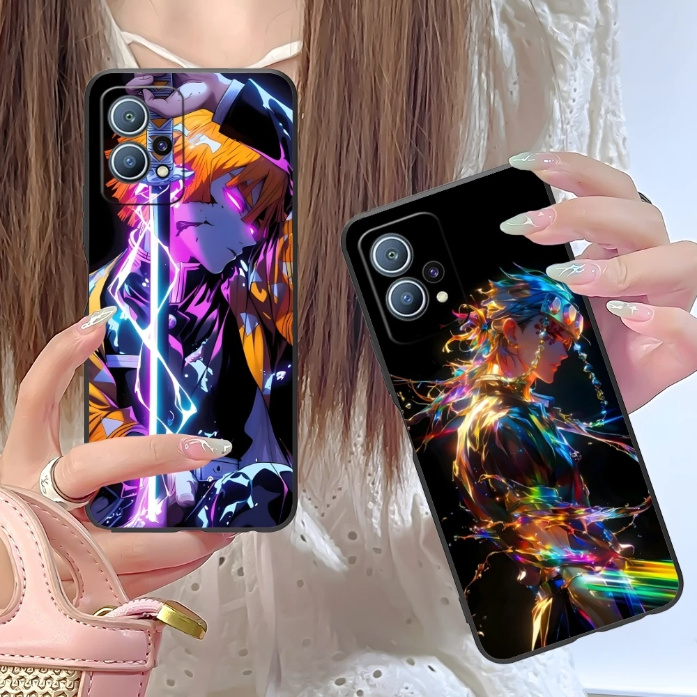 Demon Slayer Colored Neon Cell Phone Case for Huawei P60 P50 P40 P30 P20 P10 P9 P8 Pro Lite Plus Black Soft Phone Cover Shell